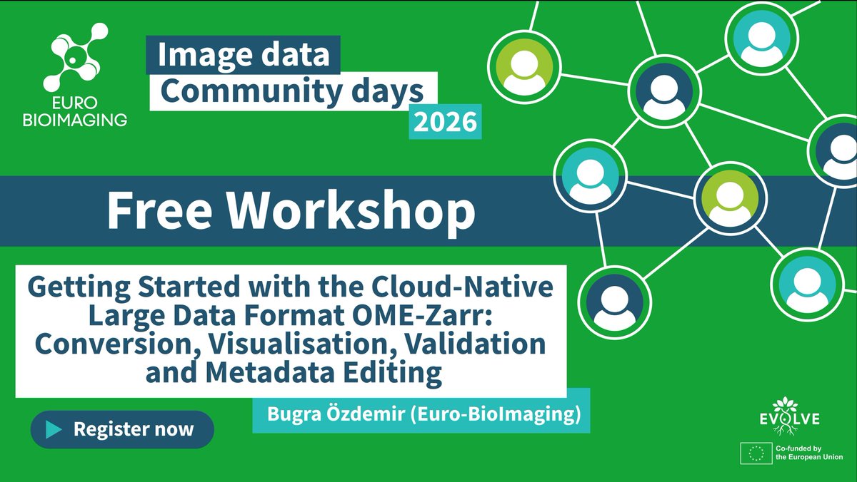 EuroBioImaging's tweet image. New to OME-Zarr? Join us April 15, 🕒️ 15:00–17:30 CEST for a guided tour of this cloud‑native format for large bioimaging data. Learn conversion, visualisation, validation, &amp;amp; metadata editing using EuBI-Bridge. 
#OMEZarr #BioData #FAIRdata #DataFormats
embl-org.zoom.us/meeting/regist…