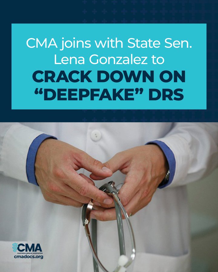 CMAdocs's tweet photo. #SB1146 by Sen. Gonzalez cracks down on the growing use of AI to create fraudulent advertisements for health-related products and establishes simple, commonsense transparency requirements for such advertisements if they use AI to generate a heath care provider’s likeness. https://t.co/gBoK37a0RI
