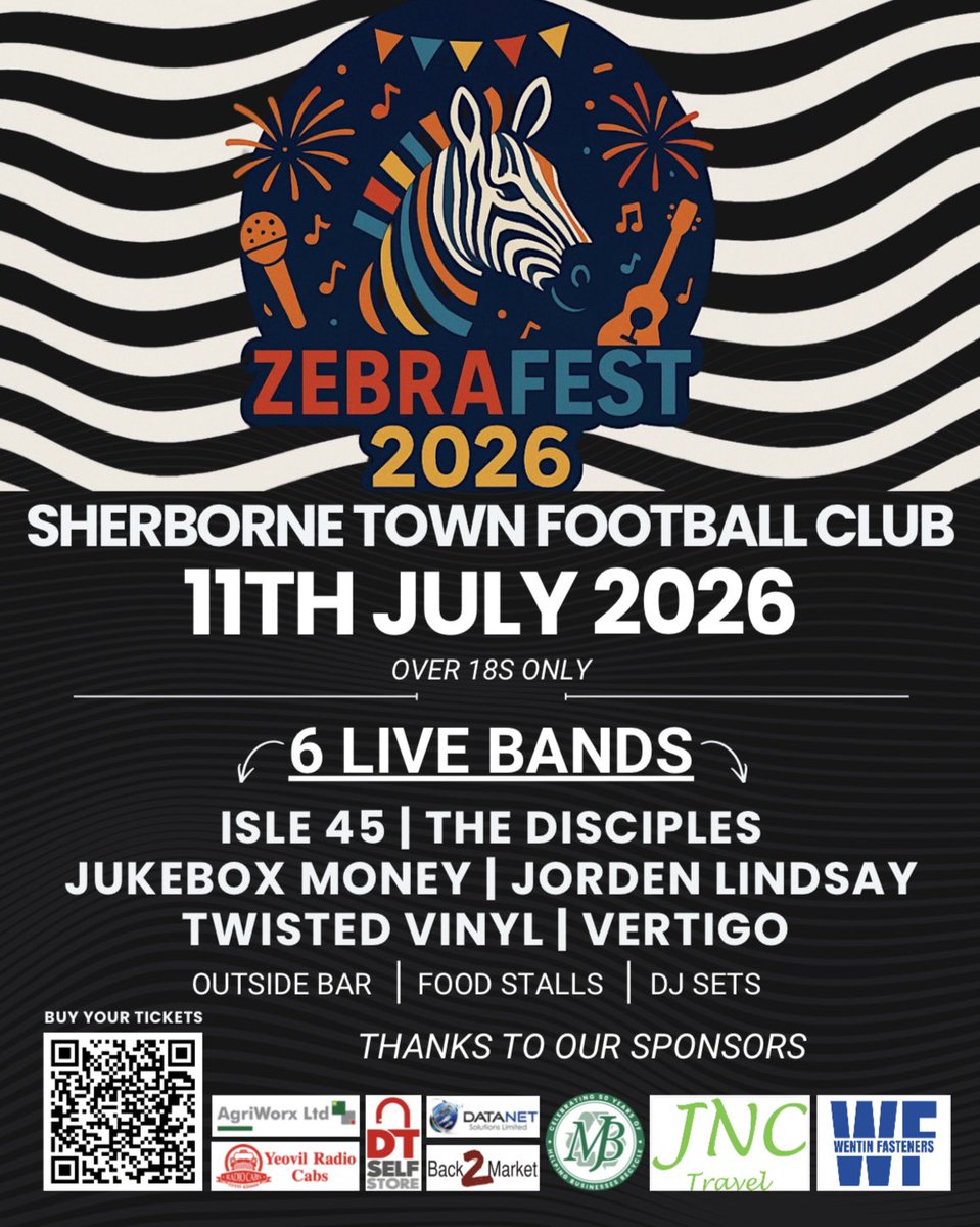 Get your tickets now!! It’s only a few months away by why delay the inevitable and get your tickets for <a href="/Zebrafest2025/">Zebrafest</a> now. Let’s make ZebraFest 2026 even better than last year. Get your tickets here 👉🏼👉🏼 eventbrite.co.uk/e/zebrafest-ti… #ZebraFest <a href="/WessexLeague/">Velocity Wessex League</a> <a href="/swsportsnews/">South West Sports News</a> <a href="/Abbey_104/">Abbey104</a>