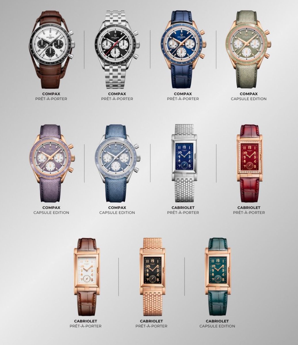 secondemorte's tweet image. Universal Genève relance ses modèles historiques avec plusieurs déclinaisons de chaque modèle, pour des design très réussis avec de la pierre et des métaux précieux
