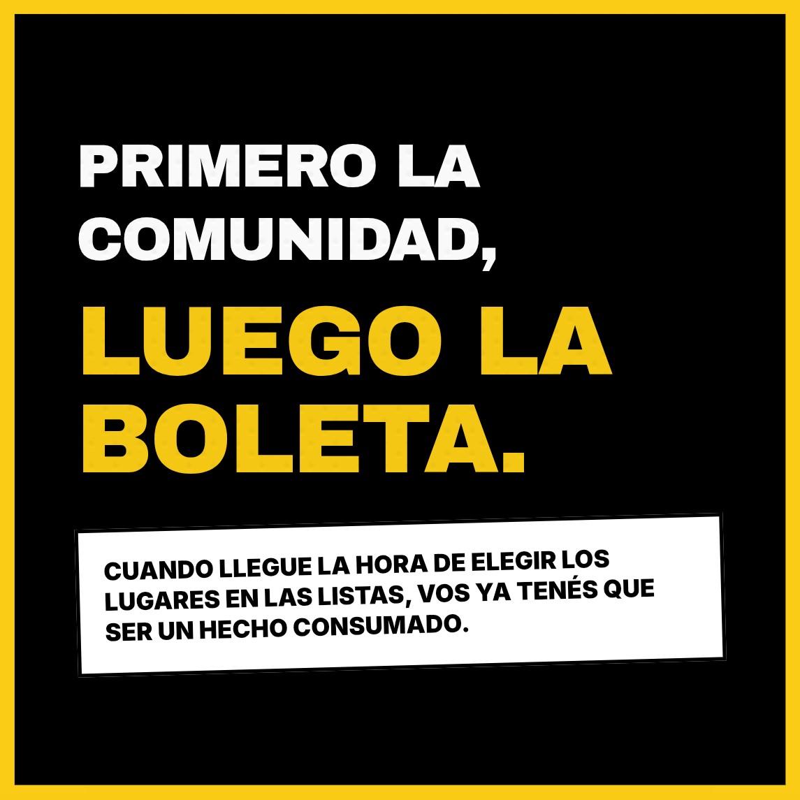 ComunicDelOeste's tweet photo. El orden de los factores sí altera el producto:
Construí comunidad.
Generá identidad.
Sé una opción inevitable.
Cuando llegue la hora de elegir los lugares en las listas, ya tenés que ser un hecho consumado. 🗳️✨ https://t.co/PNDndUUjT8