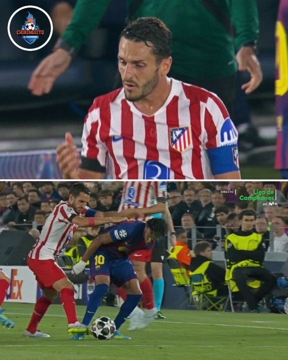 elchiringuitotv's tweet image. 🚨🚨 HAY POLEMICÓN EN EL CAMP NOU.

😡 El Barça pidió segunda amarilla para Koke por esta patada a Lamine... con 0-0 en el marcador.

⁉️ ¿Qué te parece?