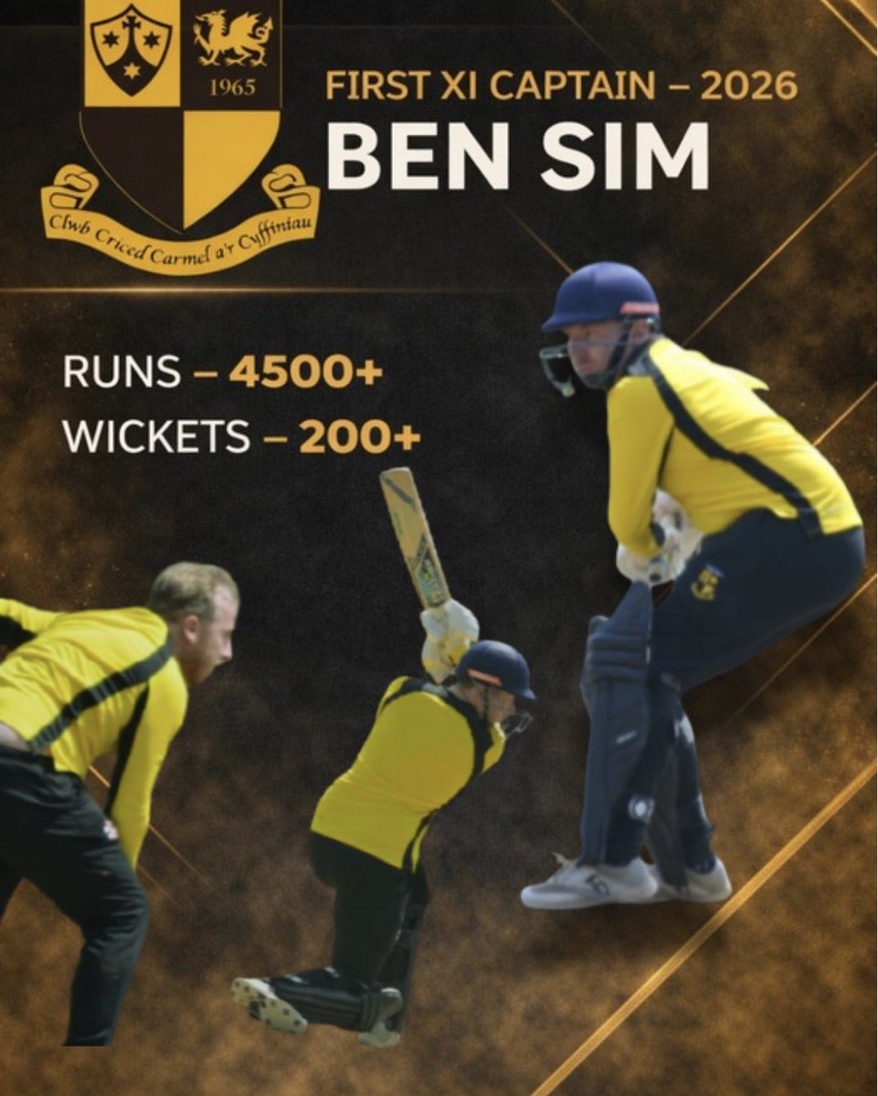 CarmelCricket's tweet photo. 🏏 2026 Season – First XI 🏏  

Our 2026 First XI fixtures are here as we get ready for another big campaign in Division Two 💛🖤  

We’re pleased to confirm Ben Sim returns for his 6th season as captain, continuing to lead the side into the new season. https://t.co/piubgvBa0n