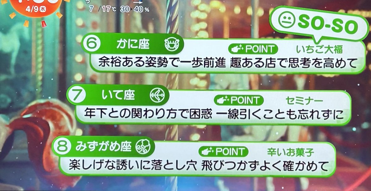 4月9日(木)めざまし占い おはようございます 今日も幸せな1日で