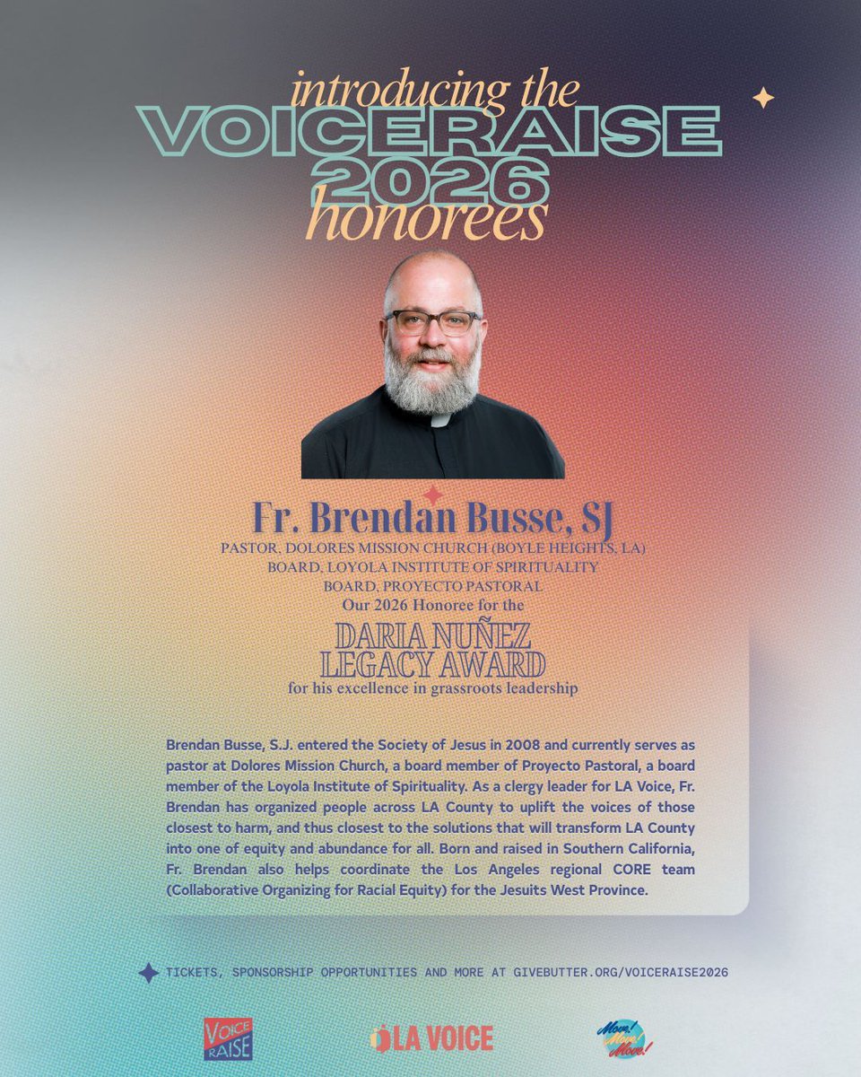 LA_Voice's tweet photo. We are thrilled to announce our honoree for the Daría Nuñez Legacy Award -- Fr. Brendan Busse. As a clergy leader, he exemplifies what it means to build faith and power in LA County. 

Get your tickets today: 
https://t.co/IhhzexNqn4 https://t.co/dpHYmVssgl