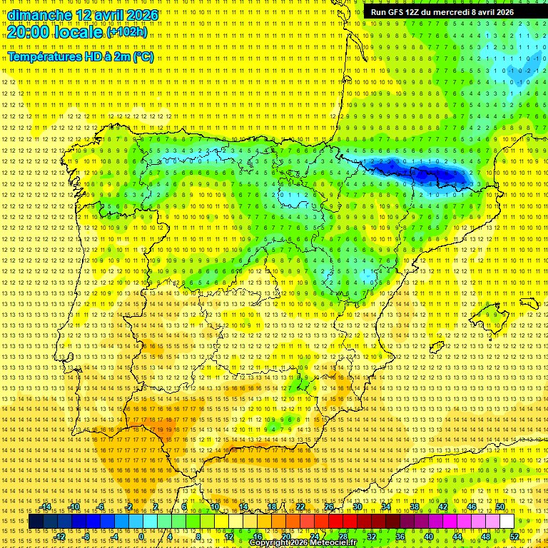 Comparativa de temperaturas previstas en superficie para el viernes por la tarde(mapa 1) y domingo por la tarde(mapa 2).
Algunas áreas de la Península experimentarán un descenso de las temperaturas máximas de entre 15 y 20 grados puntualmente.