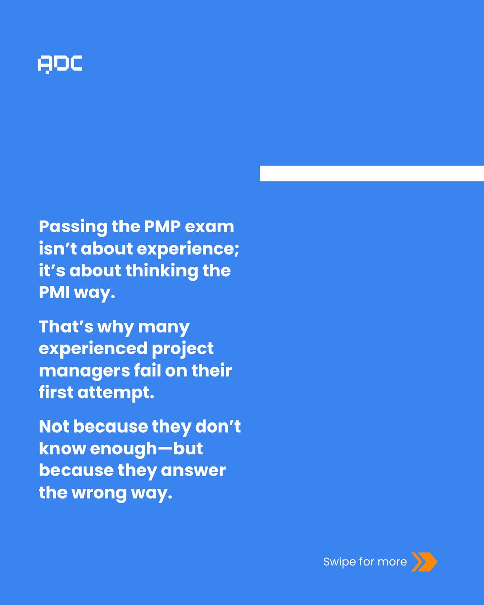 agiledigitalC's tweet photo. Most PMP candidates don't fail because they lack knowledge. They fail because they think like real-world project managers... instead of PMI.
The truth is:
Your experience can actually work against you on this exam.
If you've ever: https://t.co/9GZ8qy1rNp