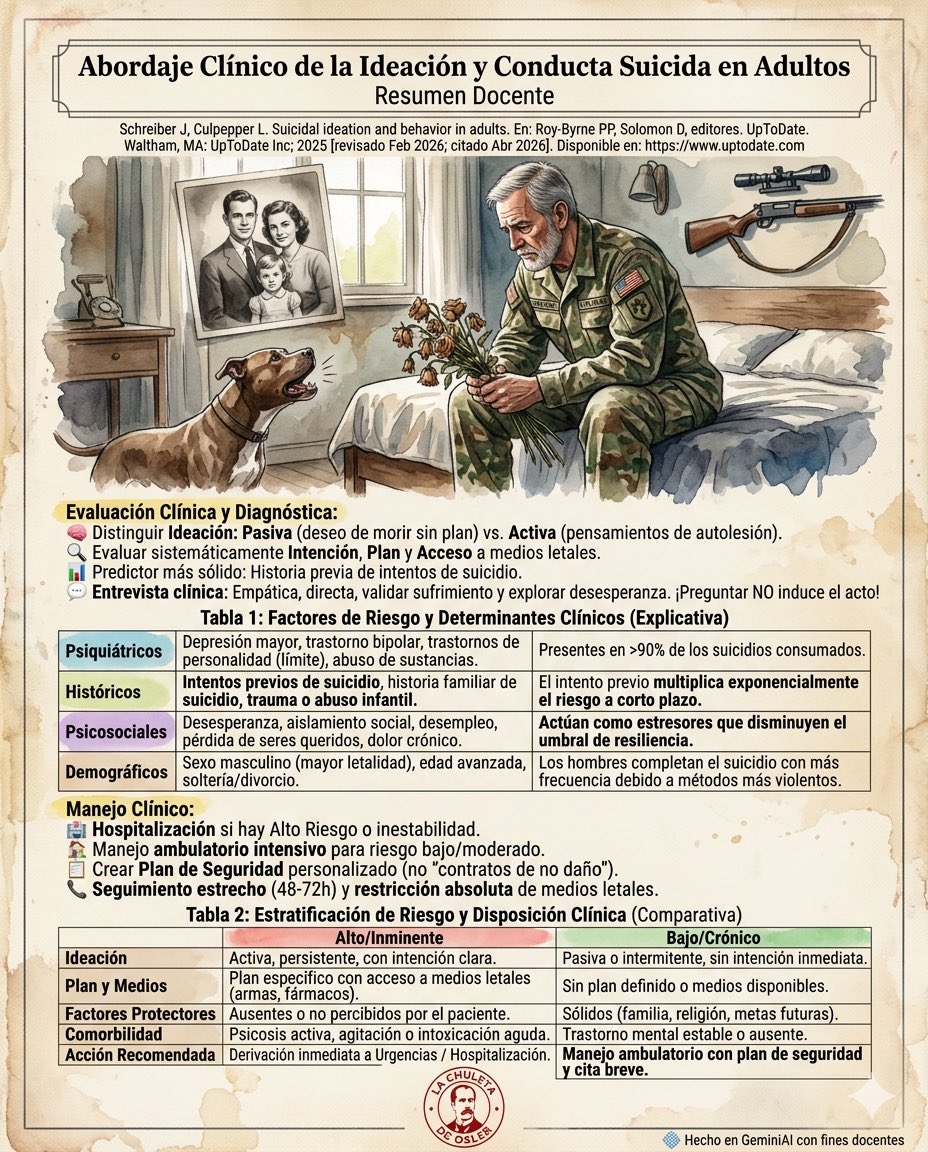 Abordaje de la ideacion suicida en adultos, segun UpToDate.