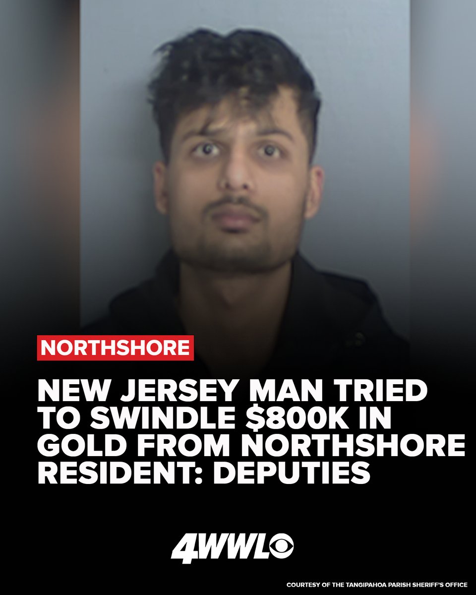 WWLTV's tweet image. A New Jersey man traveled to the Northshore, hoping to walk away with $800,000 in gold. Instead, he was caught in a sting, deputies say. bit.ly/4c1lVlG 

#Crime
#CrimeNews 
#StingOperation 
#Gold
#Northshore