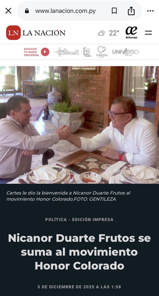 La felicidad del “PODEROSO MOVIMIENTO HONOR COLORADO (HC)” debería ser festejado con “TODOS LOS CORRELIGIONARIOS BRAVÍOS DEL PARTIDO COLORADO” por las manifestaciones su “FERVIENTE ALIADO POLÍTICO NDF” más aquellos de la primera hora

Con Aliados así, es mejor tener “ENEMIGOS”…