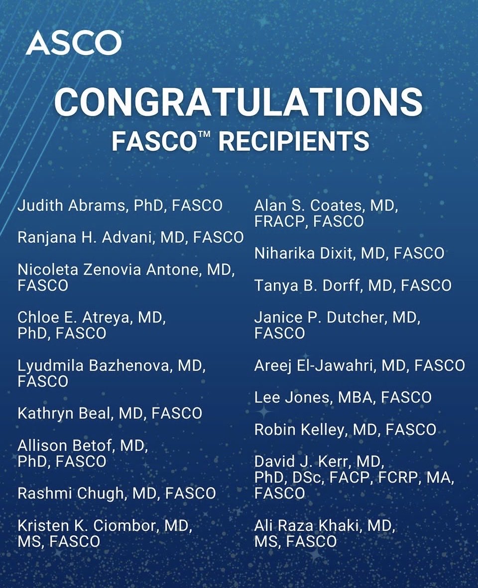 Latinamd's tweet image. Congratulations to the newly elected @ASCO #FASCO Recipients, who have excelled in their field and service to the organization.
Special shot out to Dr Lyudmila Bazhenova @UCSDHealth for her leadership in the @asco 🫁 #lungcancer living guidelines