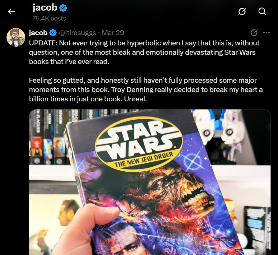 Sith_ari66's tweet photo. Once again EU Hater & Disney Shill jAIcob @jtimsuggs has done the impossible! In 4 days(96 hours) he listened to 89 hours of audiobooks or speed read 62-70 hours of NJO books - Agents of Chaos Duology, Balance Point, Edge of Victory Duology and Star By Star. #Fraudspeed https://t.co/TlQAiqfwJ5