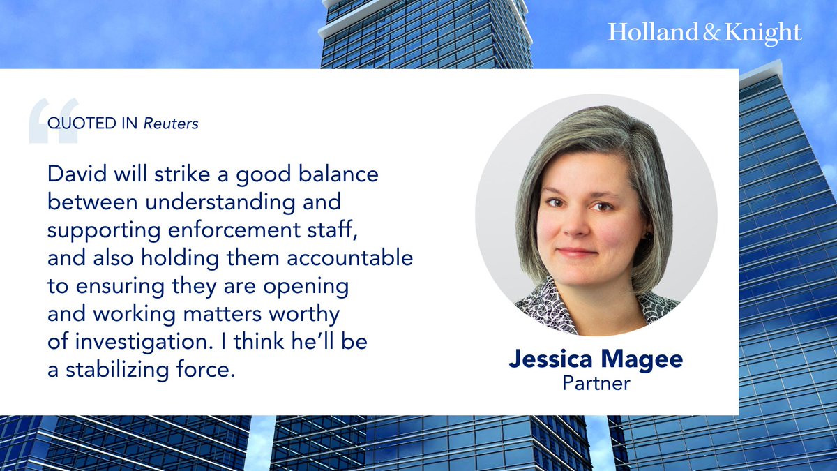 Holland_Knight's tweet photo. The #SEC's appointment of David Woodcock as its next enforcement director comes at a consequential moment for the agency as it continues to reshape its #enforcement priorities. Securities Enforcement Defense Team Chair Jessica Magee spoke with @Reuters about why his experience within the SEC and familiarity with its staff could make him a stabilizing force during this period of transition. Read more: https://t.co/zJg75yJXIN #securitieslaw #publiccompanies