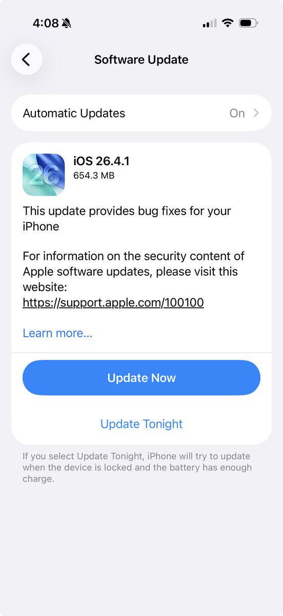zollotech's tweet image. iOS 26.4.1 is out