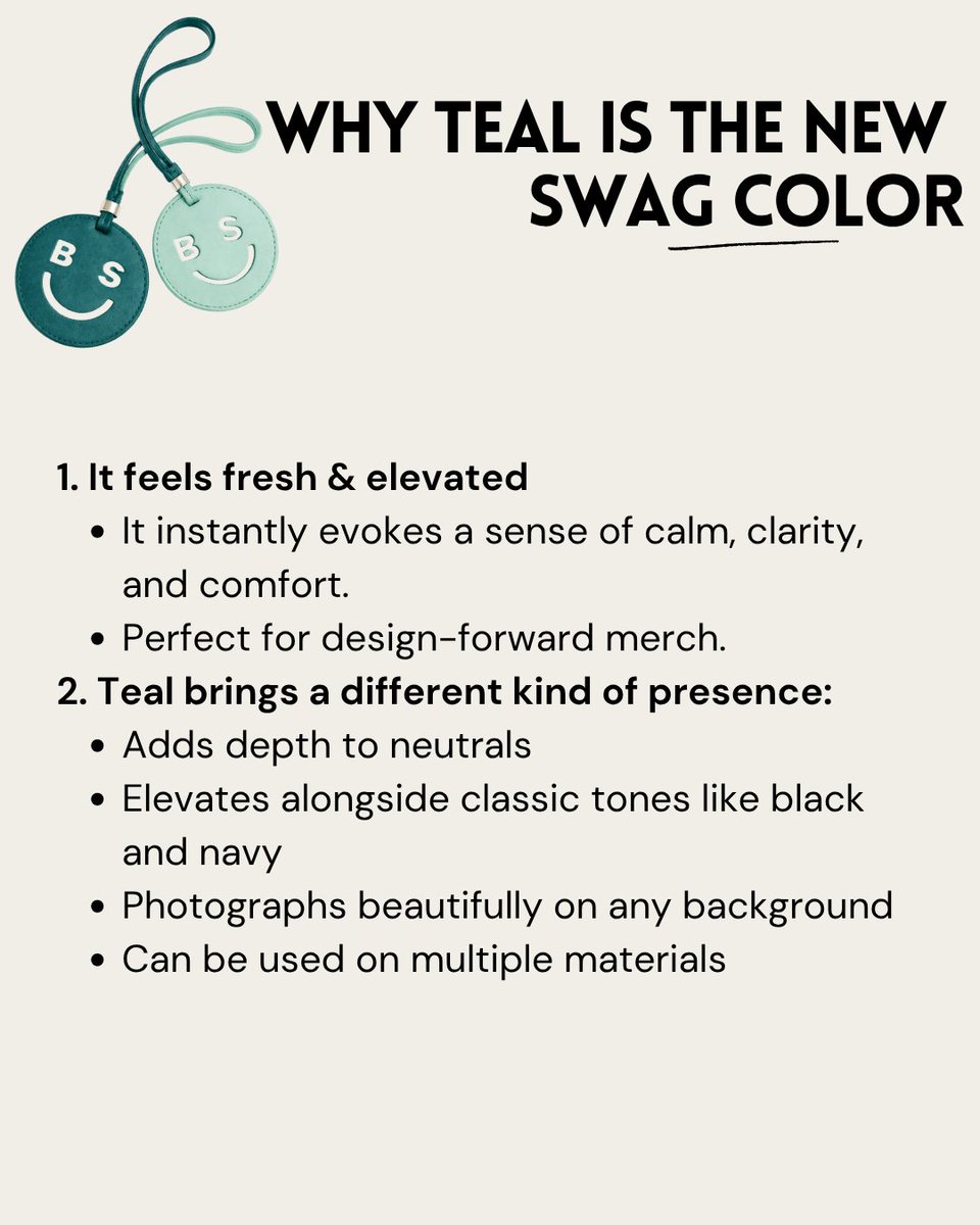 BetterSwag's tweet photo. Transformative Teal 

Calming. Fresh. Elevated. 

A color that brings contrast, cohesion, and calm while still feeling versatile and refined.

From hoodies to packaging, teal is defining the palette right now.

https://t.co/DkVhMYsjbp https://t.co/fUPAUUtljX