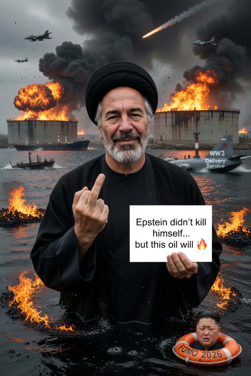 TalamascaL2's tweet photo. #EpsteinAyatollah #FuckYouIran #EpsteinDidntKillHimself #WW3Memes #OilFire #FOMO2026 #DarkHumor #PoliticalSatire #ViralMeme #MiddleEastMemes #BlackComedy #GeopoliticsGoneWrong #MemeOfTheDay #Shitpost https://t.co/6tI8wGQiI9