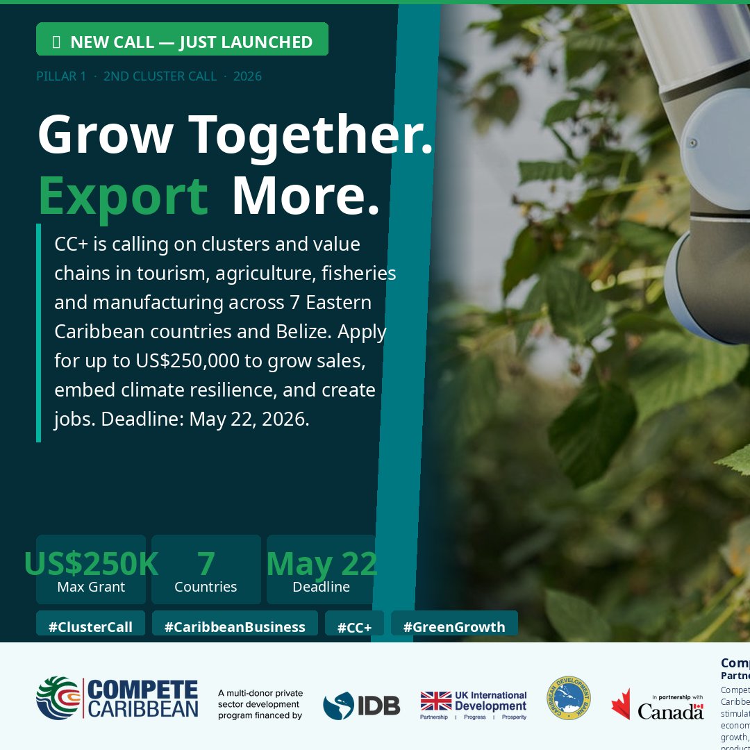 competecarib's tweet photo. 🌿 NEW CALL OPEN: CC+ is launching its 2nd Call for Cluster Proposals.
#AntiguaandBarbuda
#Belize
#Dominica
#Grenada
#StKittsandNevis
#StLucia
#StVincentandtheGrenadines.

Apr. 15: Application Clinic: https://t.co/NHRLqSAxG9

🔗 Full details: https://t.co/WympsuZ1d0 https://t.co/TntoACSN5c