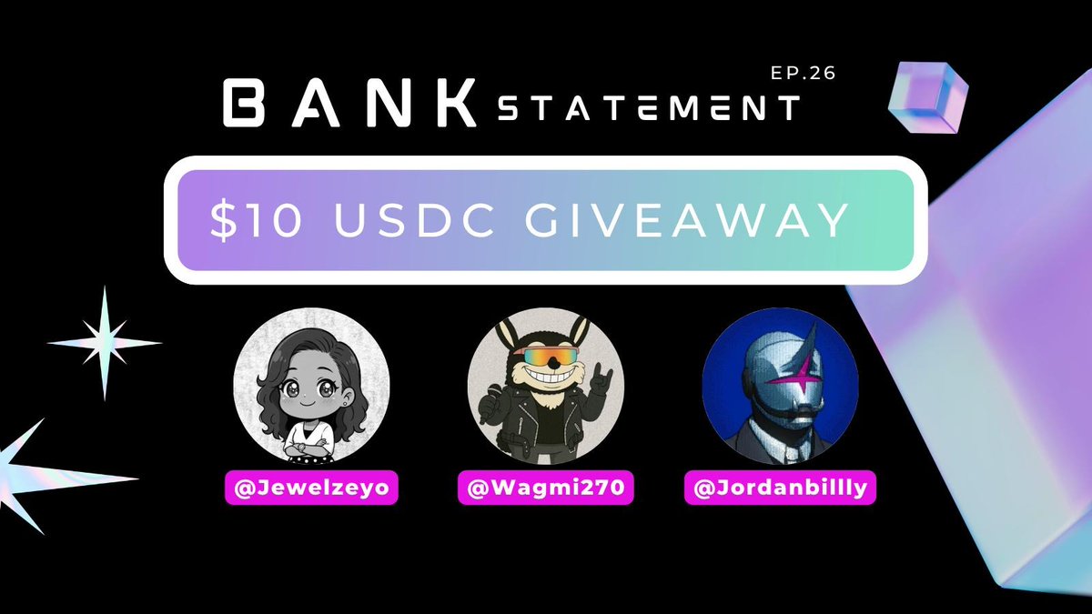 BankStatementHQ's tweet photo. Big congrats to our Bank Statement Show - Episode 26 winners! 💸

30 USDC secured ($10 each). We appreciate you being part of the Bank Statement Family! Congratulations fam 📷

@Jewelzeyo
@Wagmi270
@Jordanbillly 

Let’s keep building together. 📷🎙️ #bankstatement #show #podcast https://t.co/9NTioghkzp