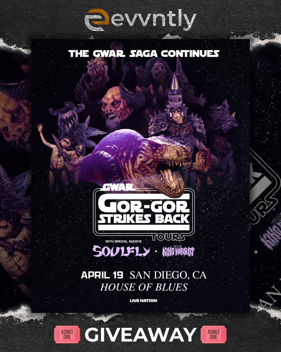evvntlyapp's tweet photo. 🎟️ GIVEAWAY: Win tickets to GWAR @ HOUSE OF BLUES, SAN DIEGO, CA 🎶

📅 APRIL 19
👉 Enter on Instagram: https://t.co/oHEyO1RC2Y

#Evvntly #Giveaway #ConcertTickets https://t.co/TzYnBtcV4n