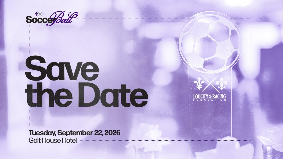 LCRLFoundation's tweet photo. SAVE THE DATE📅

The LouCity &amp; Racing Foundation's fifth annual Soccer Ball is set for Tuesday, September 22, at the Galt House Hotel! 

Mark the date on your calendar and be on the lookout for additional event details. https://t.co/AObZqPBUy9