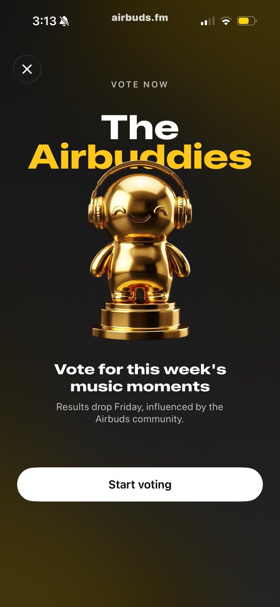 AirbudsWidget's tweet image. Just vote….

Meet the new Airbuds feature: The Airbuddies. 🏆

An online awards show for all things music.

Drops on Mondays, winners announced on Fridays. 😸😸