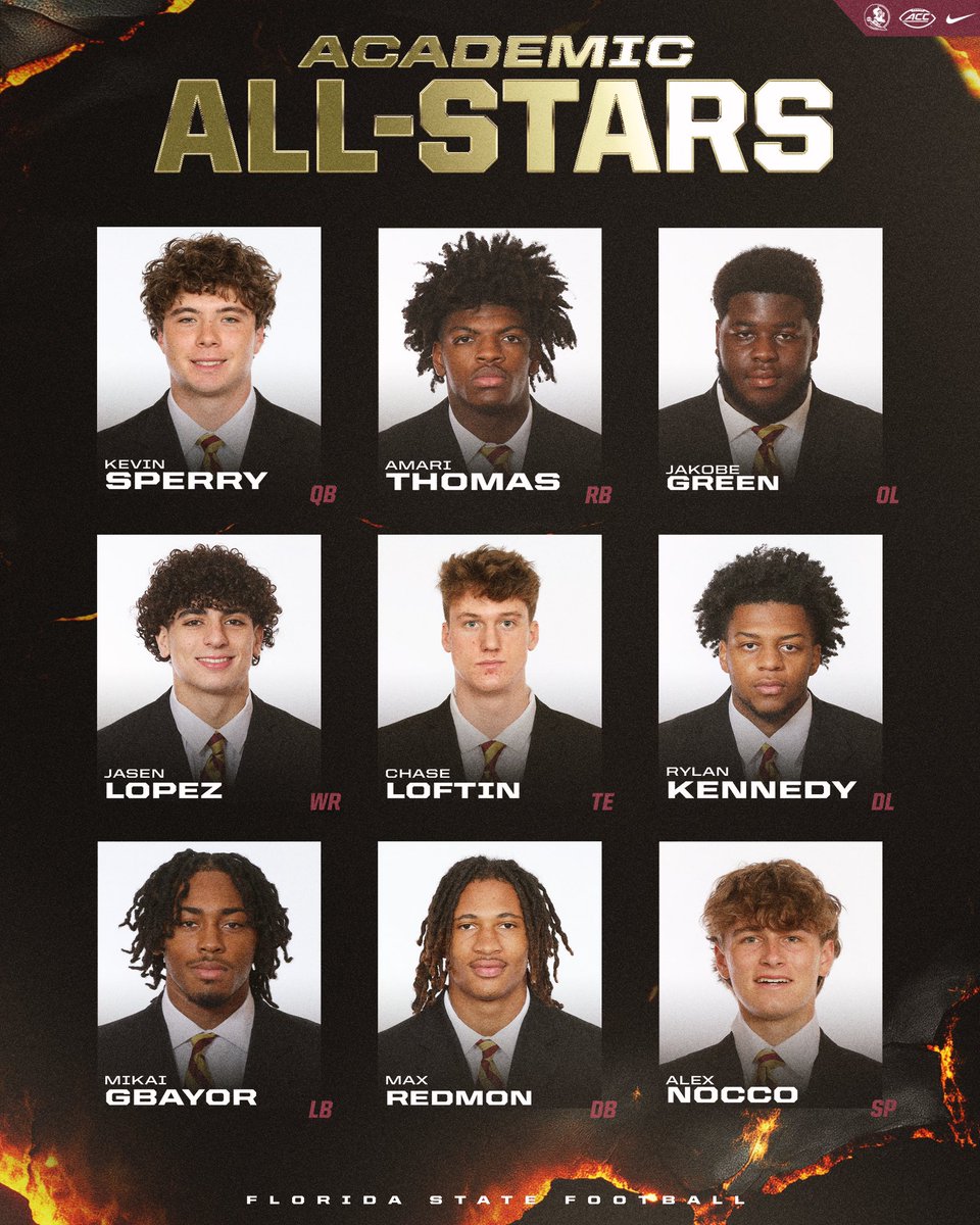 FSUFootball's tweet photo. Congratulations to this week’s Academic All-Stars 🧠 

#NoleFamily https://t.co/1szJFB9l9H