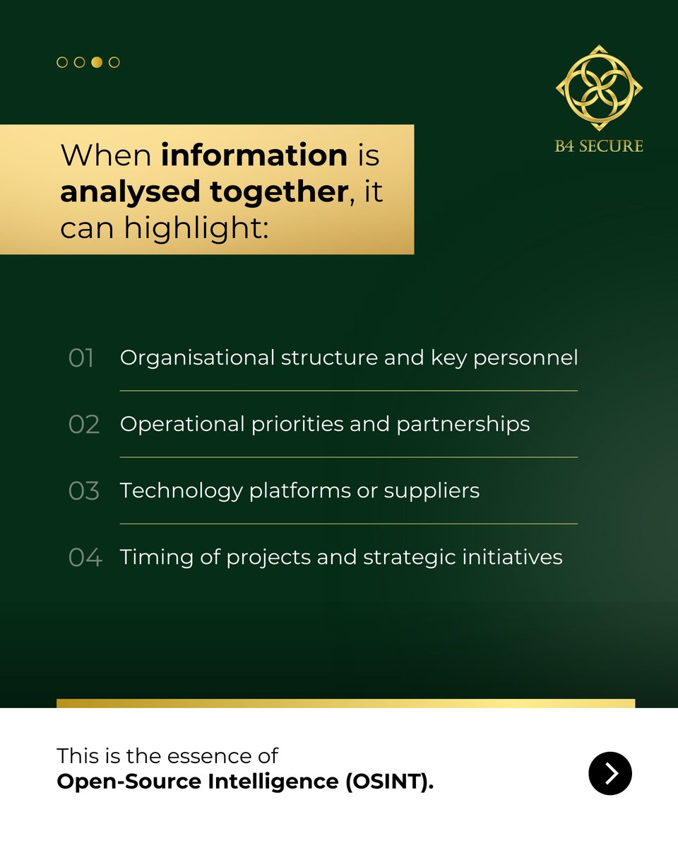 B4Secure's tweet photo. Not everything stands out immediately. Sometimes, it takes a closer look to understand what’s really there.

The slides below outline a few simple ways to evaluate the #patterns within your organisation.

Take a step back — what does your #digitalfootprint reveal? https://t.co/o7psT5XTUy
