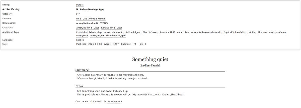 Endlessao3's tweet photo. "Something quiet" 
Relationship: Amaryllis/Kohaku #Koharyllis #fanfiction  
Characters: Kohaku, Amaryllis
Tags: Established Relationship, Newer relationship, Short &amp; Sweet, Romantic Fluff, Not explicit
https://t.co/lf2kFmJb2r https://t.co/EVSIHHcjCi