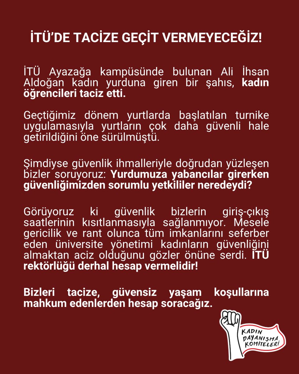 itu_kdk's tweet photo. Bizi tacize maruz bırakanlar güvensiz yaşam alanlarımızdan sorumludur. 
#itü #kadindayanismasi https://t.co/KadhxH7uv4