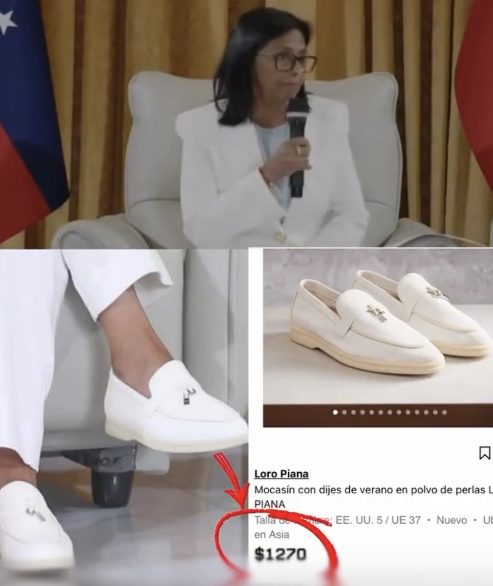 Mientras los gorgojeros se conformaban con sus lentejas vencidas del CLAP, sus lideres como la agente Delcy, con zapatos de $1270