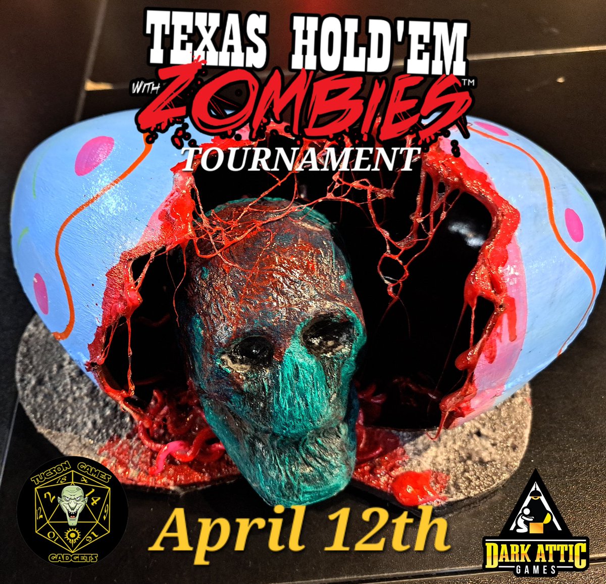 🧟‍♀️Our #THZ tournament is tomorrow at Tucson Games and Gadgets in the Tucson Mall. Trophy by  Chris J Abeyta   🧟‍♂️
<a href="/tucgamesgadgets/">TucsonGamesandGadget</a> <a href="/ShortRestTavern/">Short Rest Tavern</a> <a href="/DarkAtticGames/">Dark Attic Games</a>