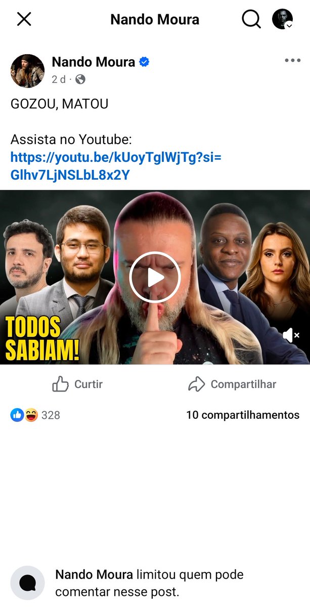 eudionelima's tweet photo. O Nando Moura limitou os comentários no Facebook, 90% descendo a lenha nele. https://t.co/Mi9MWUzxb4