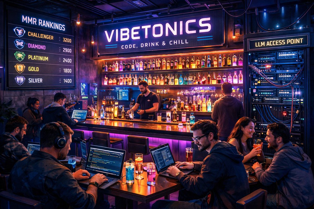 karton1988's tweet photo. #Vibecoding is Boring.  How about creating Vibetonics? A place where builders meet while vibecoding and can use local LLMs for free while having some drinks. MMR ránkings in the walks and a community app 😎

#buildinpublic https://t.co/gY6YfUNHyC