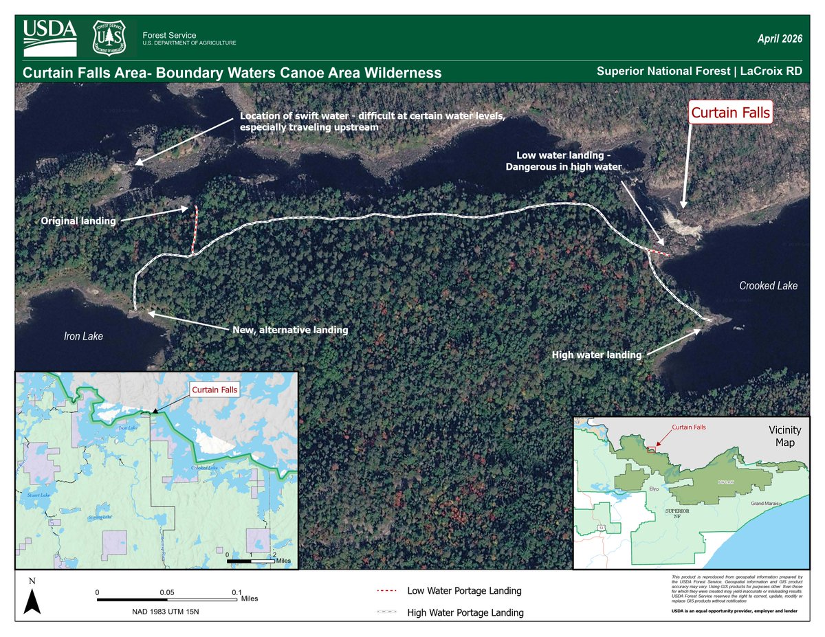 SuperiorNF's tweet image. NOTICE-BWCAW know before you go-#safetyfirst 
*Changing seasons &amp;amp; rainfall can rapidly alter river levels &amp;amp; flow rates. 
*Use all portages; do not run rapids.
*Watch footing &amp;amp; always wear a life jacket.
*If a watercraft tips, act quickly for hypothermia. 
fs.usda.gov/r09/superior/s…