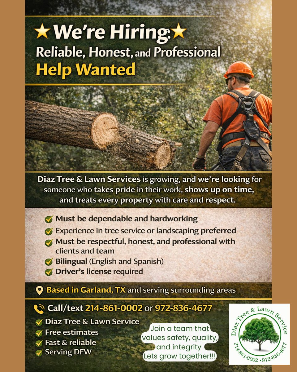 We are growing, and we’re looking for someone who takes pride in their work, shows up on time, and treats everyone property with care and respect.
Essentials:
✅ Bilingual (English and Spanish)
✅ Driver's License
📍 Based in Garland, TX serving surrounding areas.