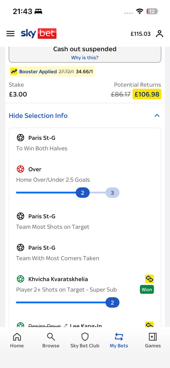 MidlandsTerrier's tweet photo. @SkyBet ripping me off today had this for last 20 mins no cash out at all is not acceptable with 1 goal needed. https://t.co/ciQqQeSK9i