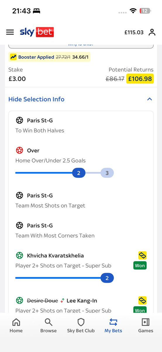 MidlandsTerrier's tweet photo. @SkyBet ripping me off today had this for last 20 mins no cash out at all is not acceptable with 1 goal needed. https://t.co/ciQqQeSK9i