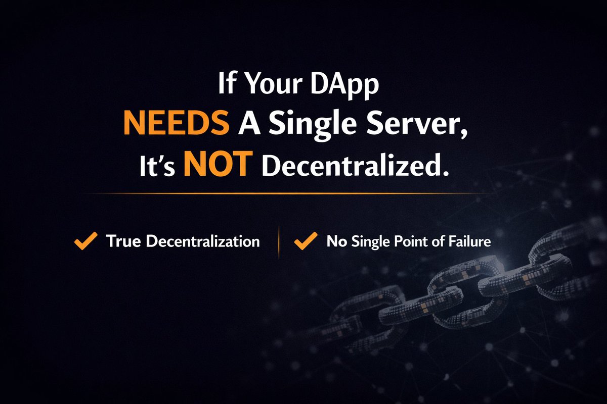 People often misunderstand decentralization. Just being on a blockchain doesn’t make an application decentralized if it still depends on a single server.

Most "DeFi" apps are actually "CeFi with extra steps" or "smart contract wrappers around centralized services."

A