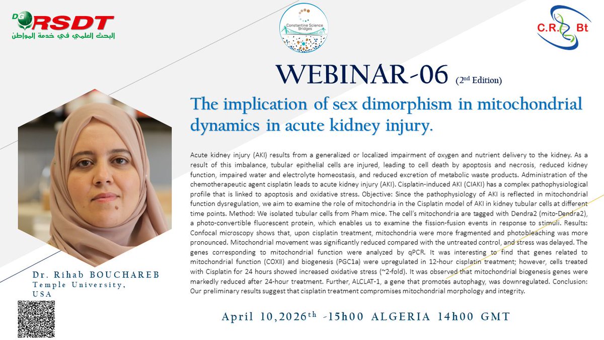science_CSB's tweet photo. CSB 2nd edition 
Don’t miss out—join us and be part of the action! 📷10April 2026, 14:00–15:30 (GMT) | 15:00–16:30 (Algiers time)
Registration Link:https://t.co/SuiIQjltXD
#OpenScience #Biology #Algeria #kidneyhealth https://t.co/IHgFraokn0