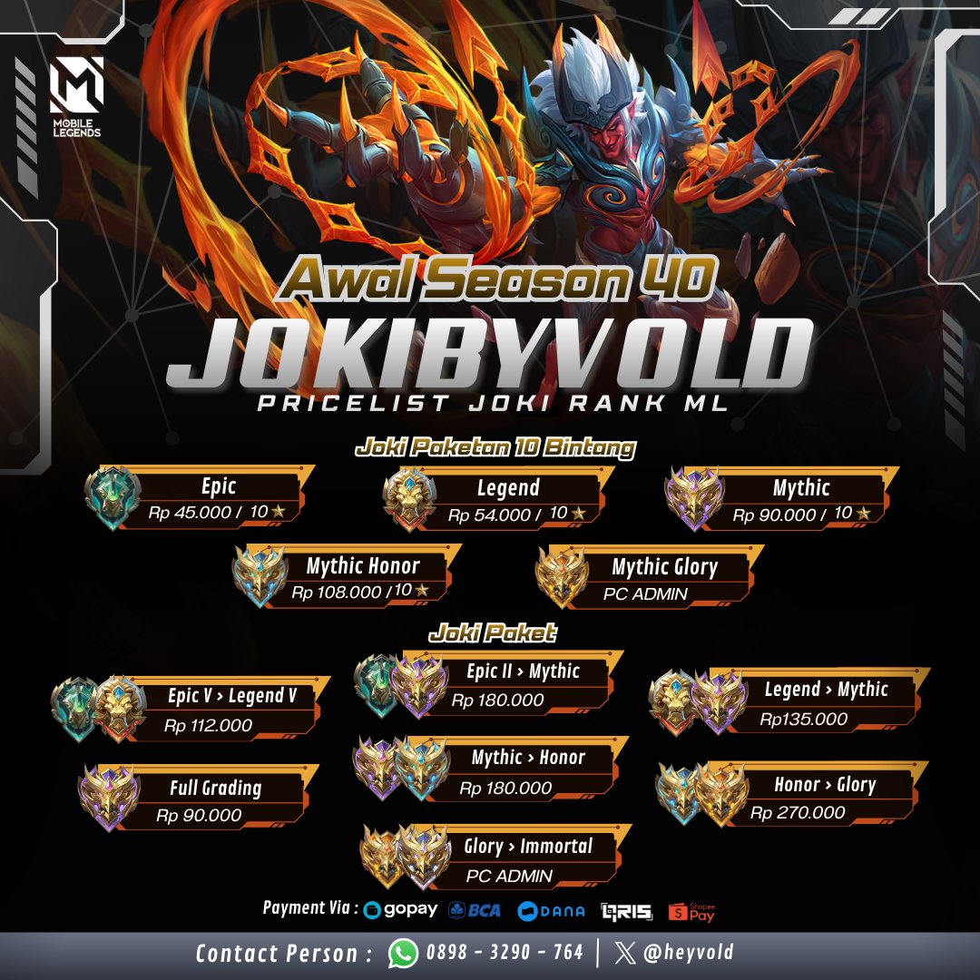 heyvold's tweet photo. @eispinosa lagi sibuk tapi pengen rank ml naik? santai, kita bantu aja yaww, anw for ask/order by wa yaww gusyy (link di bio) 👉 @heyvold https://t.co/VZHzsIMQa1