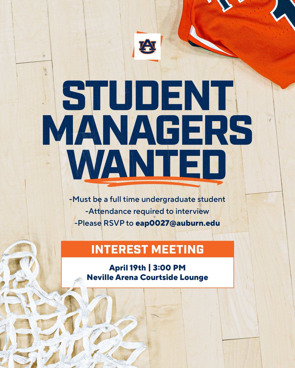 AuburnWBB's tweet photo. STUDENTS‼️ interested in working in college basketball!? Make sure you check us out on April 19th ‼️

#WarEagle https://t.co/isG7YiGJYQ