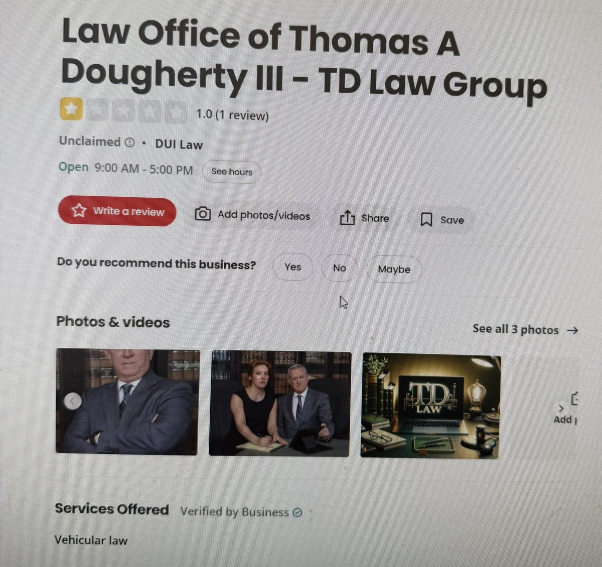 Michele8747's tweet photo. @DoctorTurtleboy @LamarVsAllen I’m dead!! An OUI ATTORNEY with a one star rating and a cheesy YouTube video seeking clients 

https://t.co/GGsaU7Hdn1 https://t.co/7Ozk3wBKyv