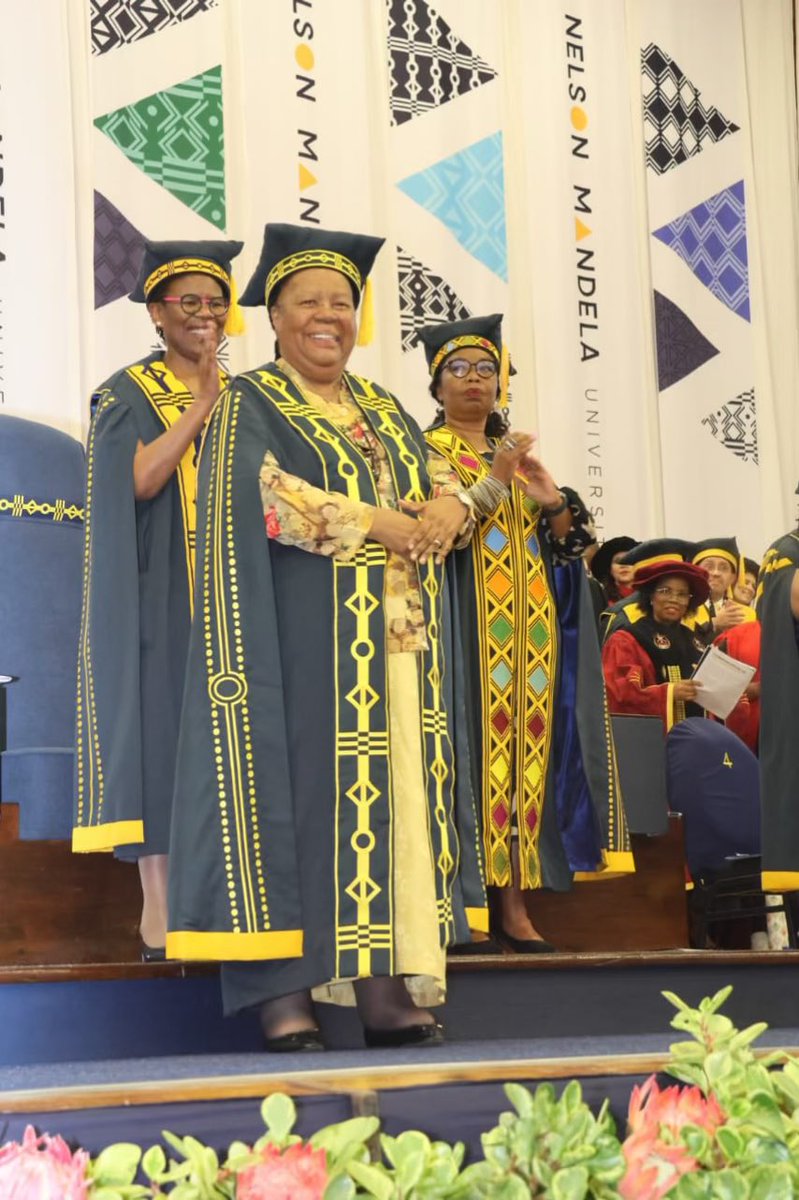 HigherEduGovZA's tweet photo. Dr Naledi Mandisa Pandor has officially been installed as the fourth Chancellor of Nelson Mandela University, marking a significant milestone in her distinguished journey of leadership and service.
#ChancellorInstallation
#NMU https://t.co/eLlHZjCDfh