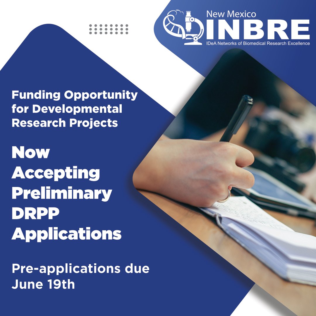 NMINBRE's tweet photo. Take the next step in advancing your research. 🚨 NM-INBRE is now welcoming Preliminary DRPP applications!
🔬 Faculty at eligible New Mexico institutions are encouraged to apply for funding to support biomedical research initiatives. Apply Today! https://t.co/e9hj4Z0Vr3 https://t.co/dvgmtV55wW