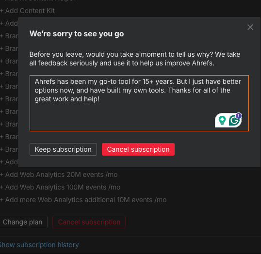 Thanks for the long relationship, Ahrefs!