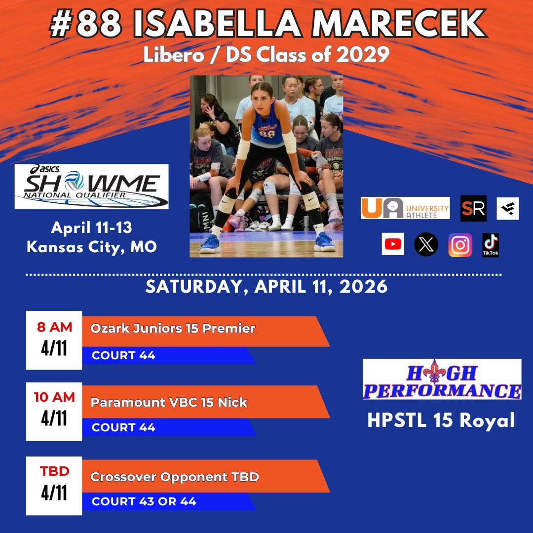 IsabellaMarecek's tweet photo. Here is our schedule for Show Me this weekend. If you are in Kansas City, come by and see us!
Isabella Marecek Libero/DS - 2029 - High Performance STL 15 Royal
@uanextvball
@Ziva_UaNextVB
@PrepDig
@PrepDigMO
@prep_q
@PrepVolleyball
@usavolleyball
@VBAdrenaline https://t.co/X7jNnxwkzh
