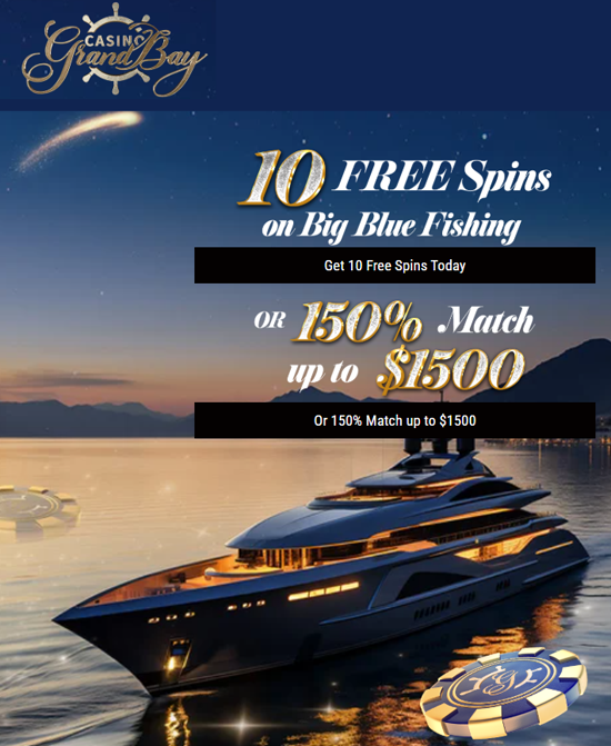 NoDepositForum's tweet image. CASINO GRAND BAY NO DEPOSIT BONUS - 10 FREE SPINS ON 'BIG BLUE FISHING OR 150% MATCH - EXCLUSIVE WELCOME BONUS
tinyurl.com/ysex7jzj
#casinograndbay #nodepositbonus #freespins #depositbonus