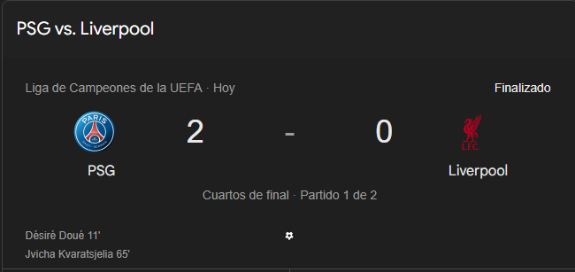 En Francia el PSG le saca ventaja el Liverpool