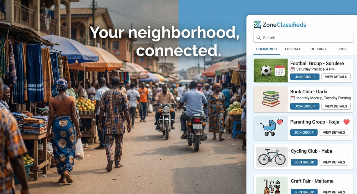 zoneclassified1's tweet photo. Your city is full of people like you. You just haven’t met them yet. ZoneClassifieds turns your neighborhood into your network. Find anything—from a workout partner to a study group—in minutes. Ready to connect? #LocalNetworking #CityLife #ClassifiedsNg #FindYourCircle https://t.co/kxG7SeBkJo