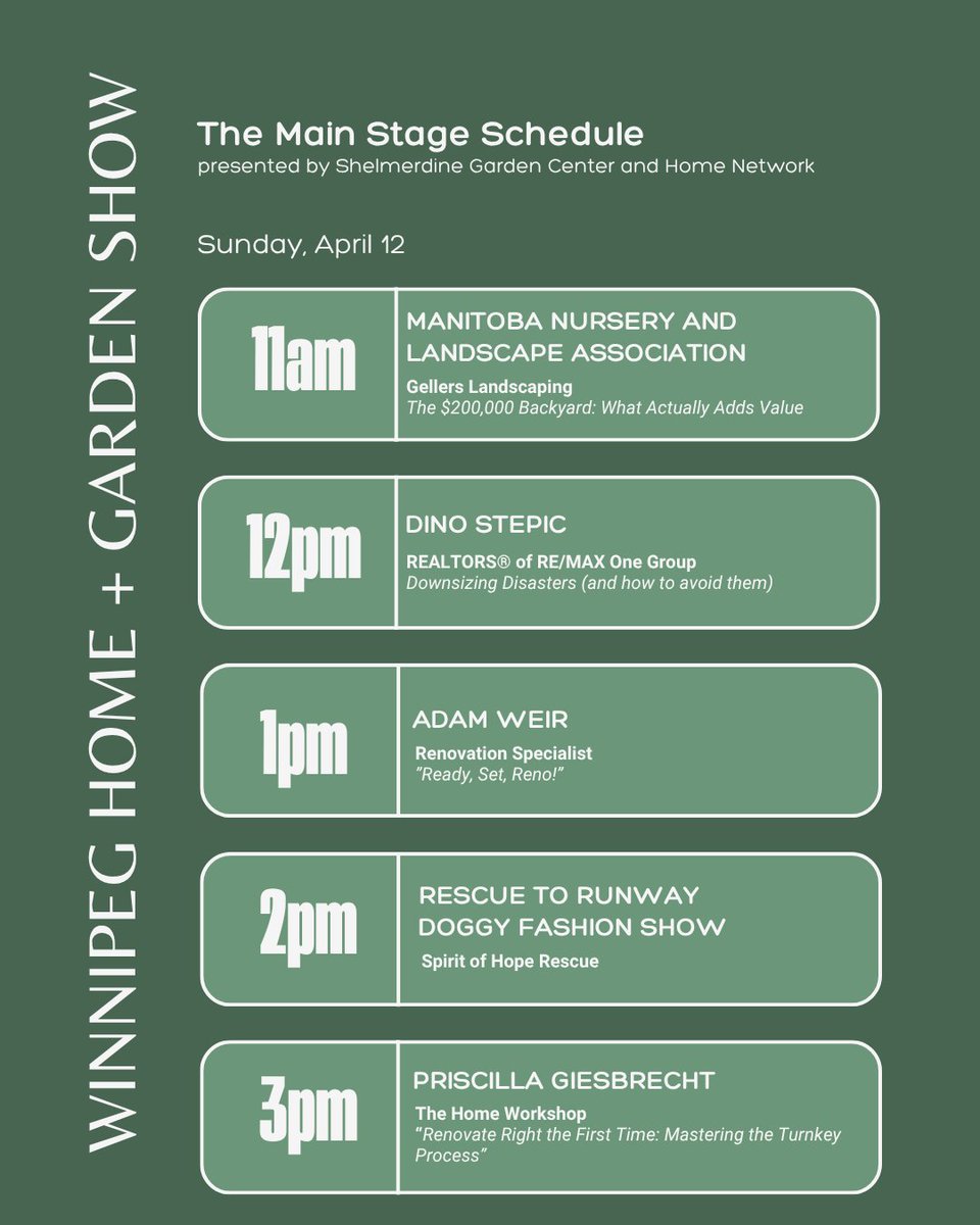 WPGHomeShows's tweet photo. Ready for this year's Show? 🪴 

Check out the schedule for The Main Stage, presented by Shelmerdine Garden Center &amp; @homenetworkca. #WinnipegHomeShow https://t.co/21E4fJPCoN